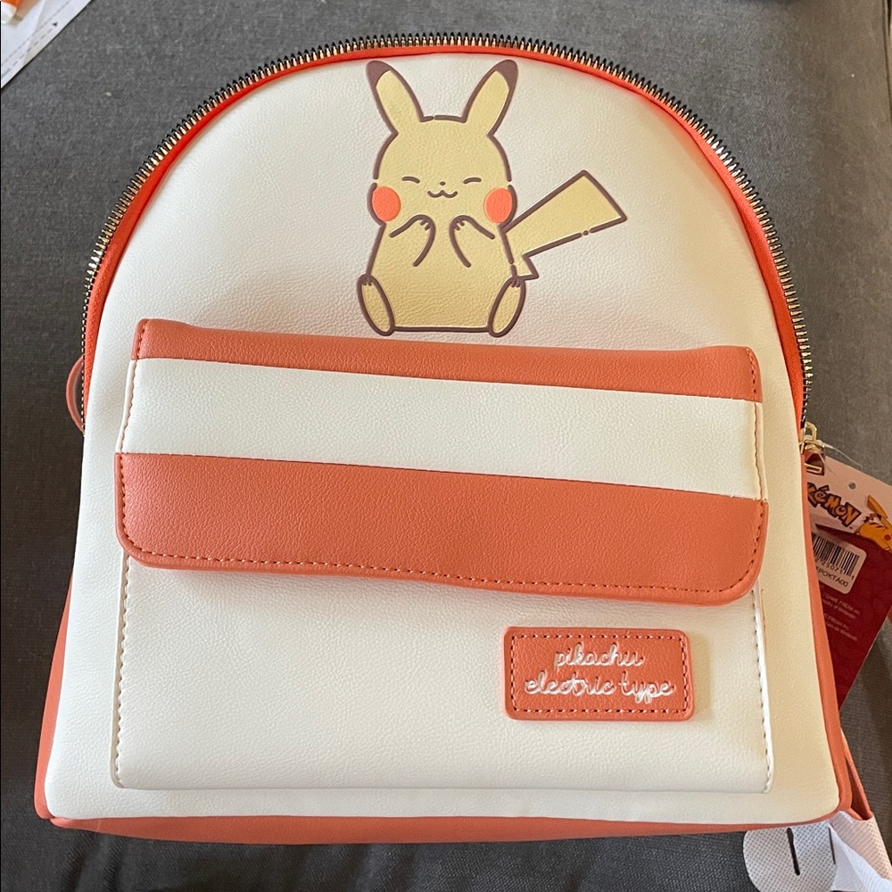 Pikachu Mini Leather Backpack orange and white